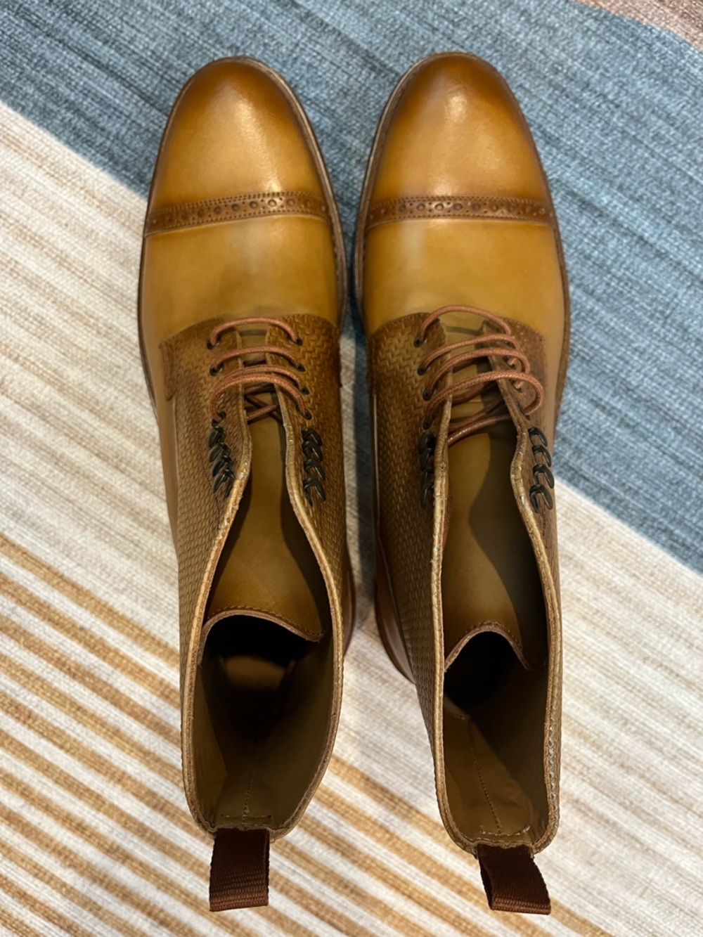 TAFT Woven Cap Toe Boots Tan Leather Size 44 Men’s Lace Up Dress Boot Spain - Picture 10 of 12